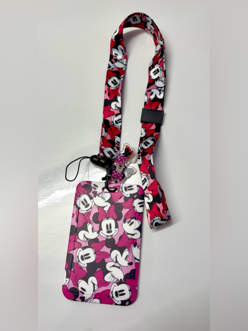 Pink Minnie Mouse Patterned Lanyard with ID Card Holder